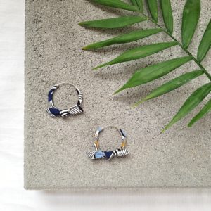 Créoles Eva - bleu & moutarde