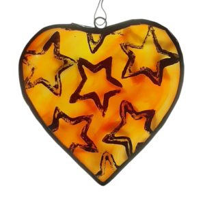 Cœur en verre fait main avec étoiles – Décoration suspendue artisanale